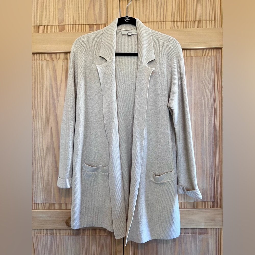 Loft Ribbed Relaxed Open Sweater Blazer tan size large petite